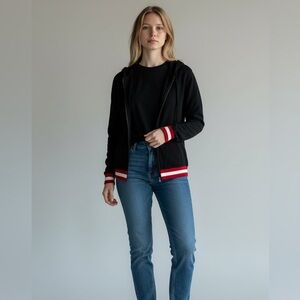 Chinti & Parker Sweater Zip Up Hoodie Wool Cashmere Navy Blue Red Sz. M